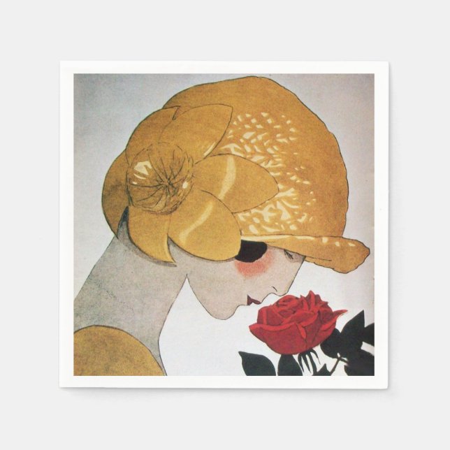 LADY WITH RED ROSE PAPER NAPKINS (Front)