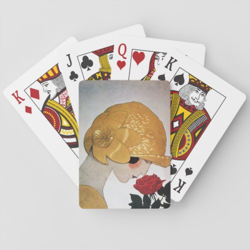 LADY WITH RED ROSE POKER CARDS