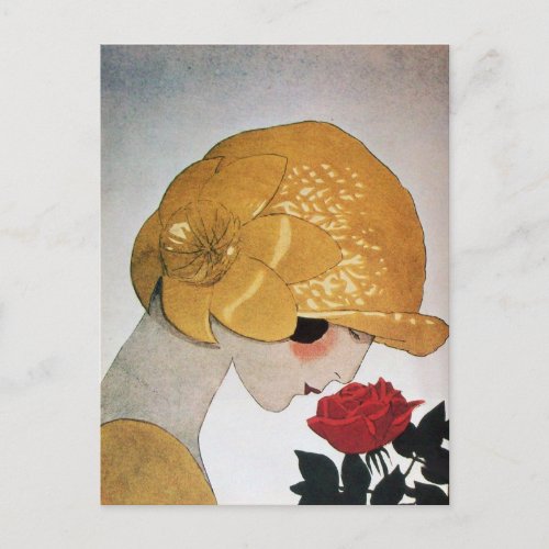 LADY WITH RED ROSE POSTCARD