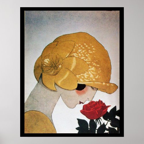 LADY WITH RED ROSE POSTER