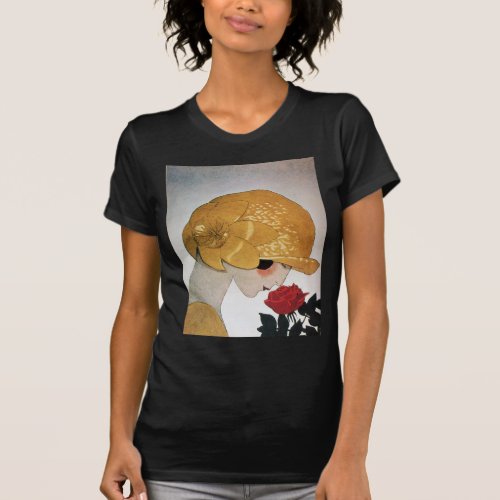 LADY WITH RED ROSE T_Shirt