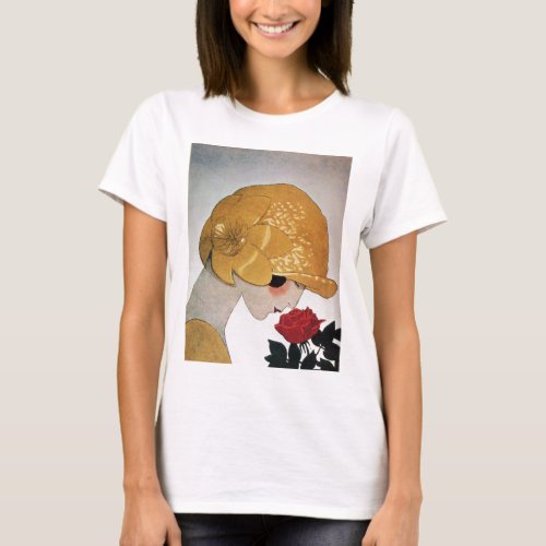 LADY WITH RED ROSE T_Shirt