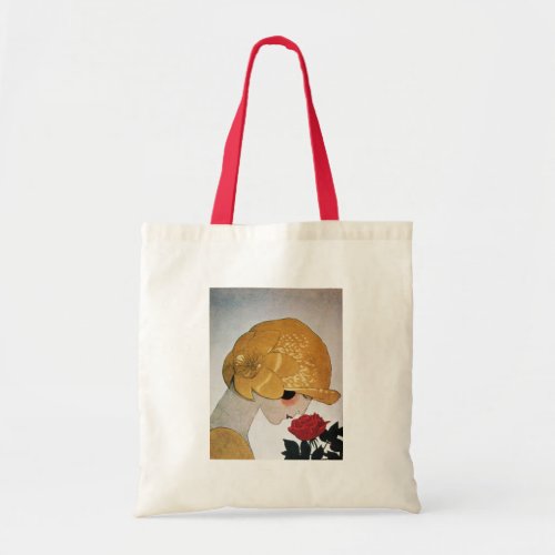 LADY WITH RED ROSE TOTE BAG