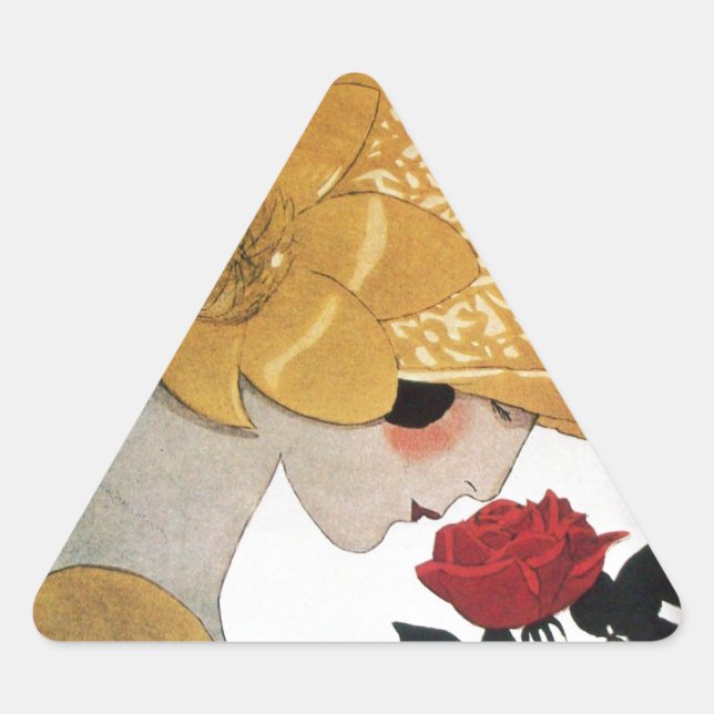 LADY WITH RED ROSE TRIANGLE STICKER (Front)