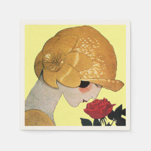 LADY WITH RED ROSE ,Yellow Paper Napkins