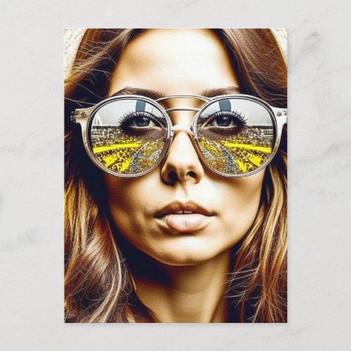 Lady with Reflection in her Sunglasses Ai Art Postcard