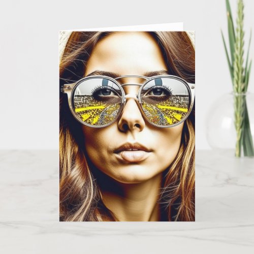 Lady with Reflection in her Sunglasses Ai Art Thank You Card