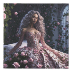 lady with roses faux canvas print