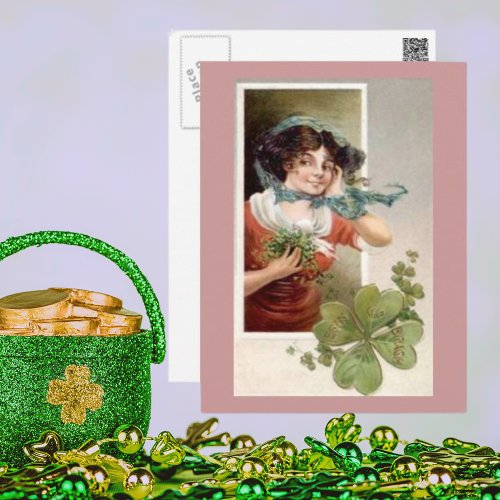 Lady with Shamrocks Postcard