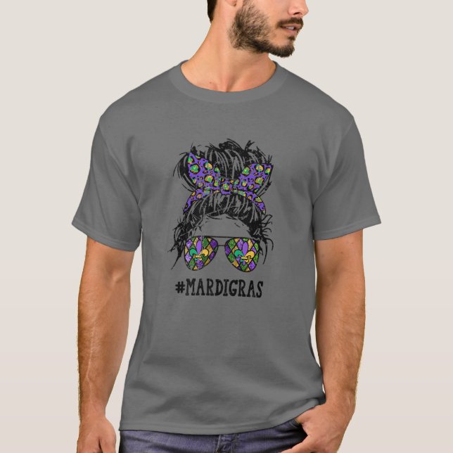Lady With Sunglasses Funny Mardi Gras Party Costum T-Shirt (Front)