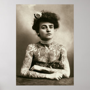 Lady with tattoos Vintage photo poster