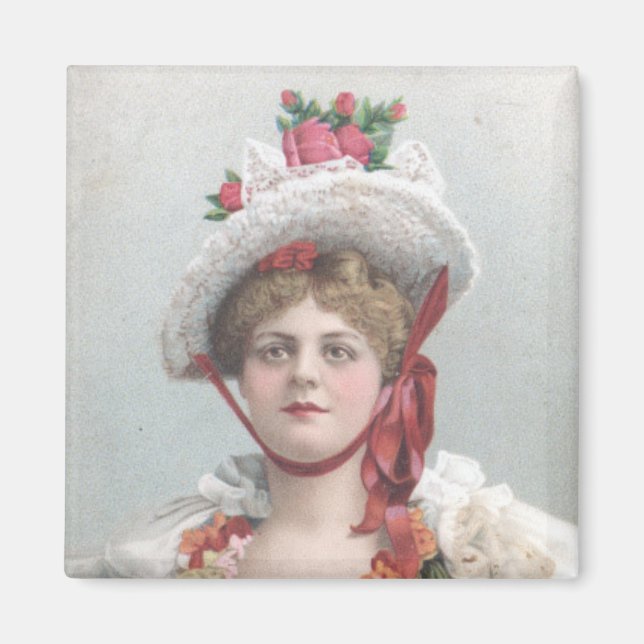 Lady with the Red Rose Hat Magnet (Front)