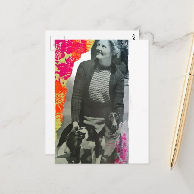 Lady With Two Dogs Collage Postcard (Front/Back In Situ)