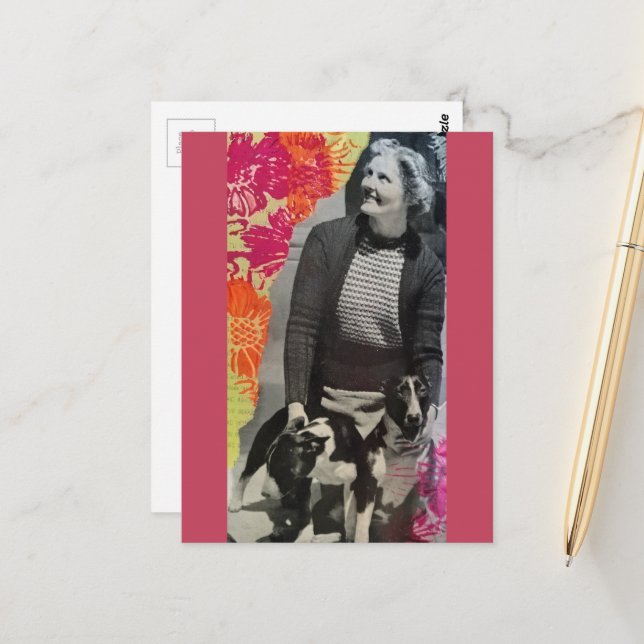 Lady With Two Dogs Collage Postcard (Front/Back In Situ)