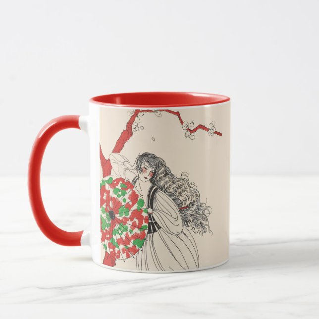 LADY WITH UMBRELLA Art Deco Beauty Fashion Hair Mug (Left)