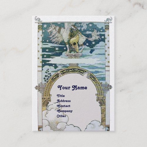 LADY WITH UNICORN blue gold metallic paper Business Card