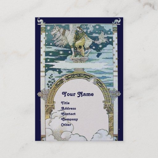 Customizable LADY WITH UNICORN ,blue white gold Business Card Template