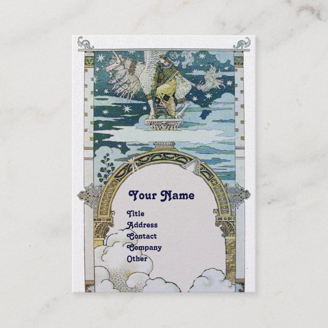 LADY WITH UNICORN ,blue white pearl paper Business Card (Front)