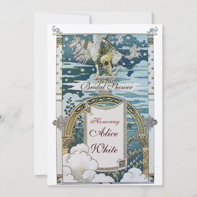 LADY WITH UNICORN BRIDAL SHOWER PARTY Champagne Invitation (Front)