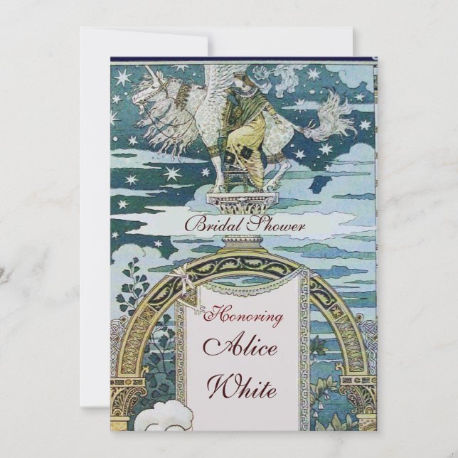 LADY WITH UNICORN BRIDAL SHOWER PARTY Champagne Invitation (Front)