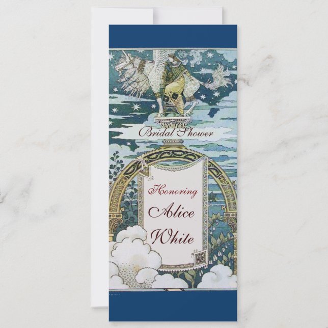 LADY WITH UNICORN BRIDAL SHOWER PARTY Gold Invitation (Front)