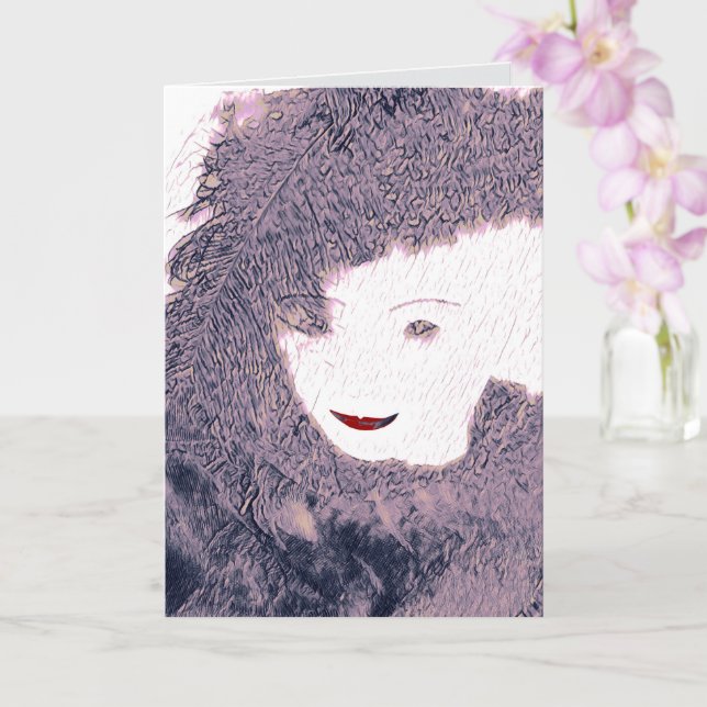 Lady woman feminine pink feathers beauty card (Orchid)