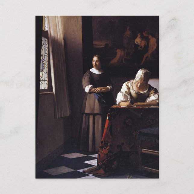 Lady Writing a Letter Postcard (Front)