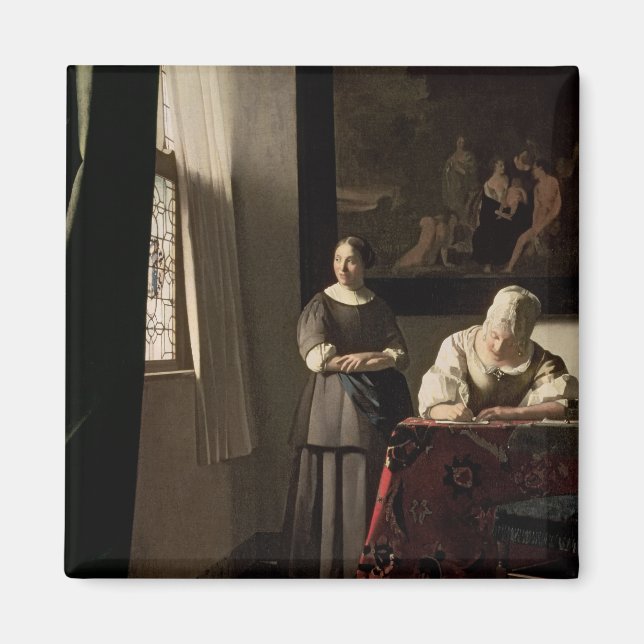 Lady writing a letter with her Maid, c.1670 Magnet (Front)