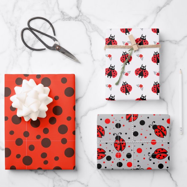 Ladybird Beetles Unique Red black Animal Insect Wrapping Paper Sheets (Front)