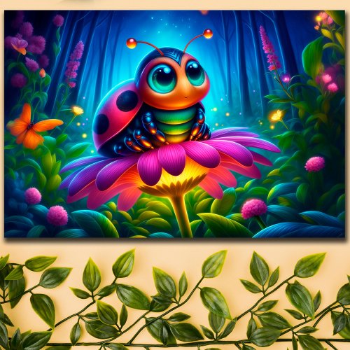 Ladybird bug flowers neon forest colorful magic poster