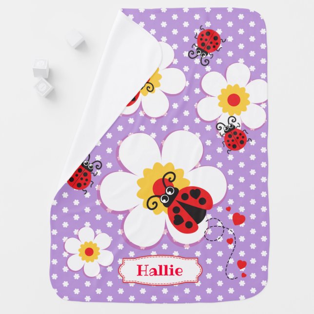 Ladybird ladybug flowers purple name blanket (In Situ)