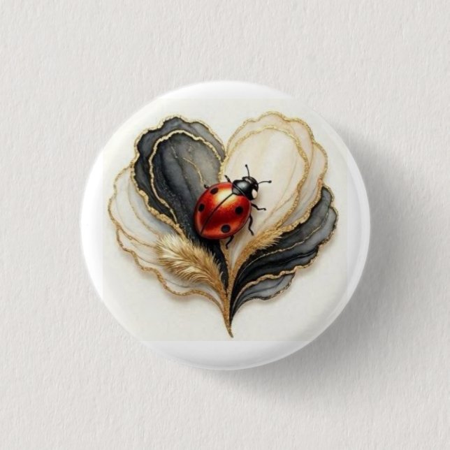 Ladybird Ladybug Heart Leaf  Button (Front)