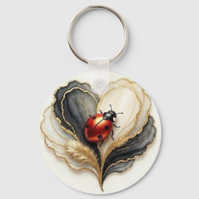 Ladybird Ladybug Heart Leaf  Keychain (Front)