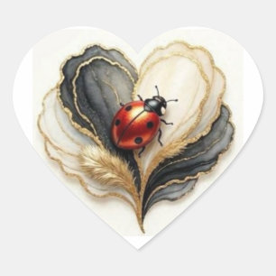 Ladybird Ladybug Heart Leaf  Sticker
