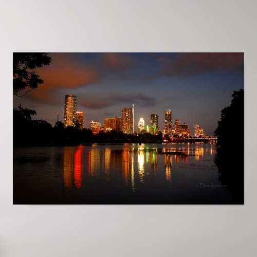 Ladybird Lake Austin Texas Night Skyline Poster