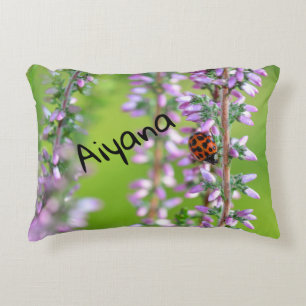 Ladybird on purple flower - accent pillow