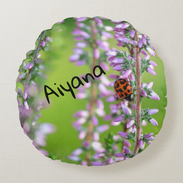 Ladybird on purple flower   -     round pillow (Front)