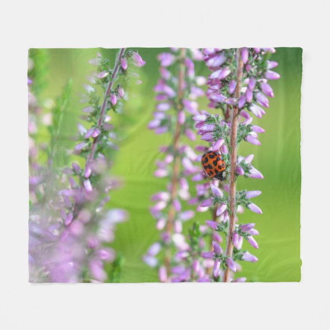 Ladybird on purple flowers  fleece blanket (Front (Horizontal))