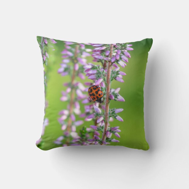 Ladybird on purple flowers  throw pillow (Front)