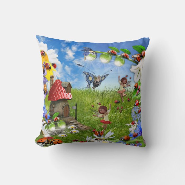 LADYBIRDS AND BUTTERFLIES THROW PILLOW (Front)