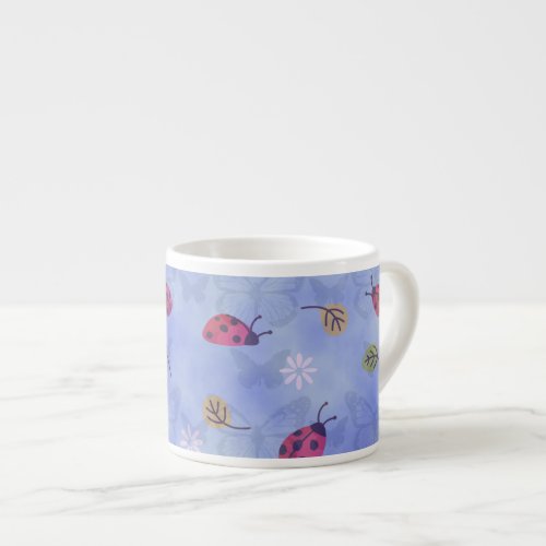 Ladybirds and Falling Leaves Blue Pattern Espresso Cup