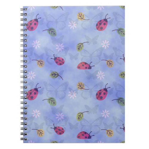 Ladybirds and Falling Leaves Blue Pattern Notebook