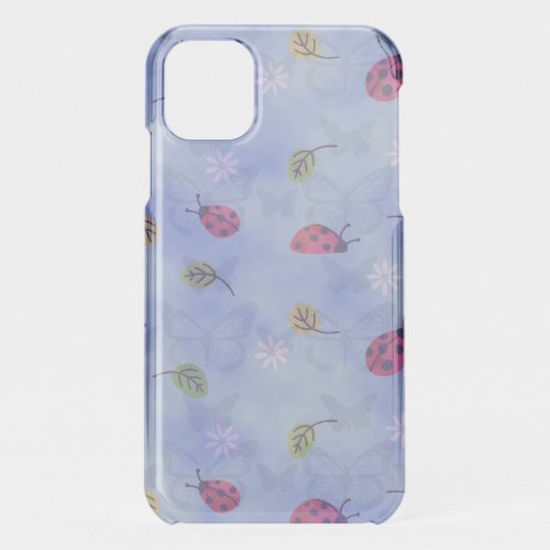 Ladybirds and Falling Leaves Blue Pattern iPhone 11 Case