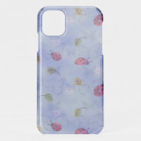 Ladybirds and Falling Leaves Blue Pattern