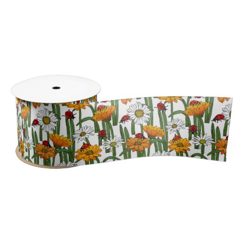 Ladybirds and Summer Flowers Ladybugs Mothers Day Satin Ribbon