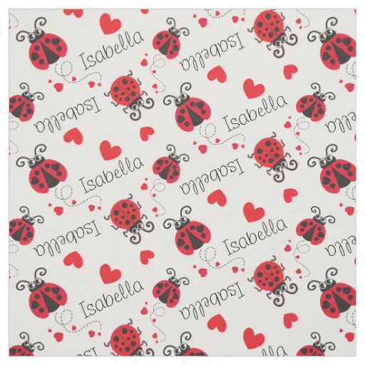 Ladybirds ladybugs red black custom name pattern fabric