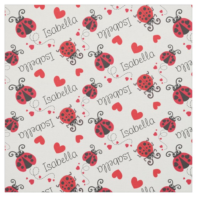 Ladybirds ladybugs red black custom name pattern fabric (Swatch)