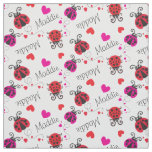 Ladybirds ladybugs red pink custom name pattern fabric