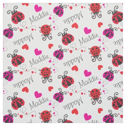 Ladybirds ladybugs red pink custom name pattern fabric