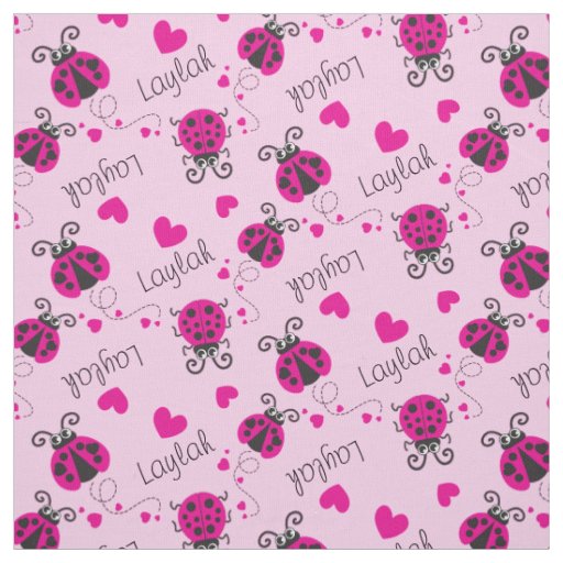 Ladybirds ladybugs red pink custom name pattern fabric